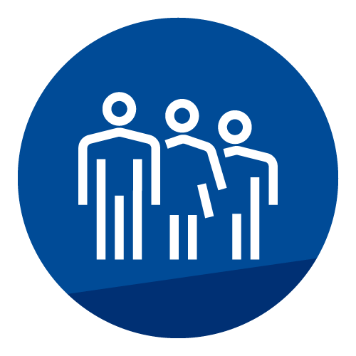 Three people stand together