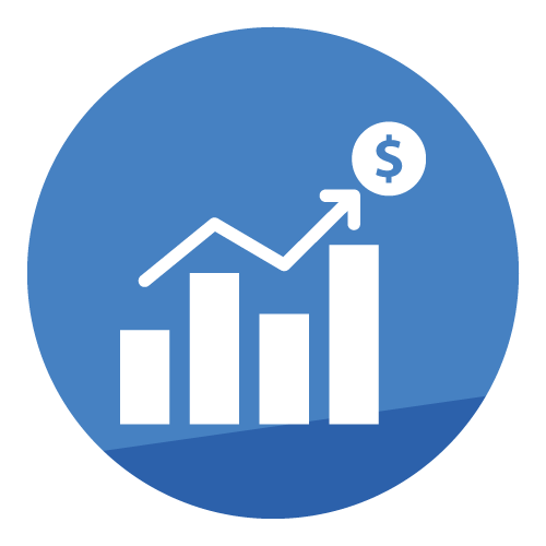 Bar graph with an arrow pointing to a dollar sign